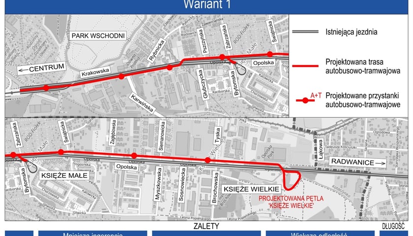 Aleja Opolska z tramwajem. Projekt planowanej trasy - wariant 1