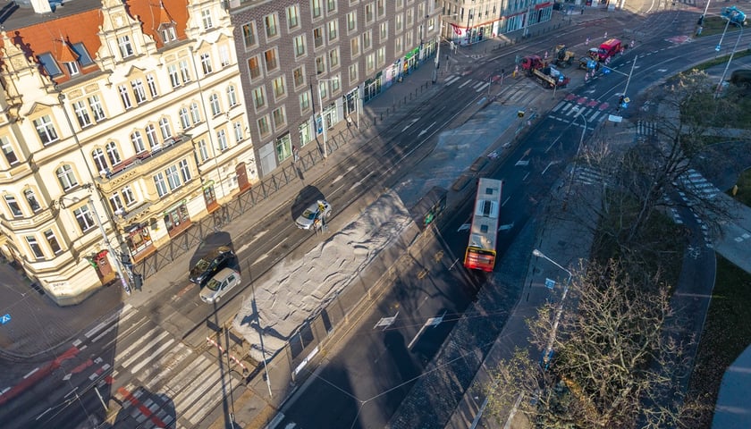 Rozpoczęcie robót budowlanych przy węźle Drobnera - Dubois. Widok z lotu ptaka