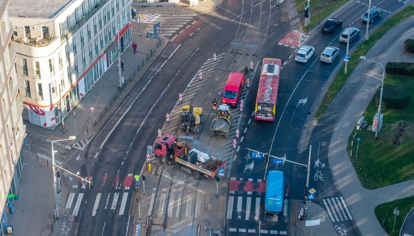 Rozpoczęcie robót budowlanych przy węźle Drobnera - Dubois. Widok z lotu ptaka