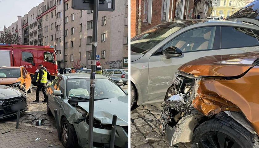 Rozbite samochody u zbiegu ul. Kościuszki 150 i Prądzyńskiego