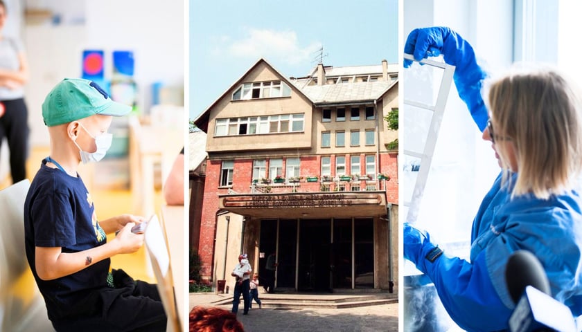 Pacjent przy stoliku w klinice na Borowskiej | poprzedni budynek kliniki | kobieta w trakcie pracy w klinice