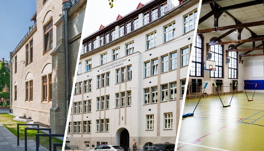 Підпис під фото: Зліва направо: Комплекс професійних шкіл №5 на вул. Dawida,
IV ліцей на вул. Świstackiego, комплекс економіко-адміністративних шкіл на вул.
Worcella