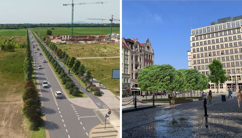 Z lewej wizualizacja Alei Architektów, z prawej wizualizacja zieleni w Rynku