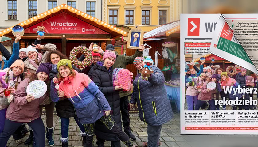 Grupa rzemieślników, którzy swoje rękodzieło wystawiają do sprzedaży w Strefie Społecznie i Lokalnie na 18. Wrocławskim Jarmarku Bożonarodzeniowym