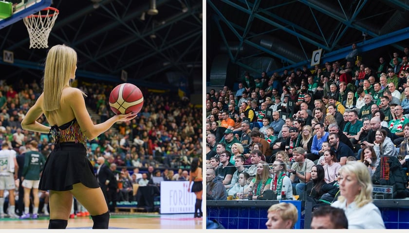 Dziewczyna trzymająca piłkę | duża grupa kibiców na trybunie Orbity na meczu z Twardymi Piernikami, 7 grudnia 2025