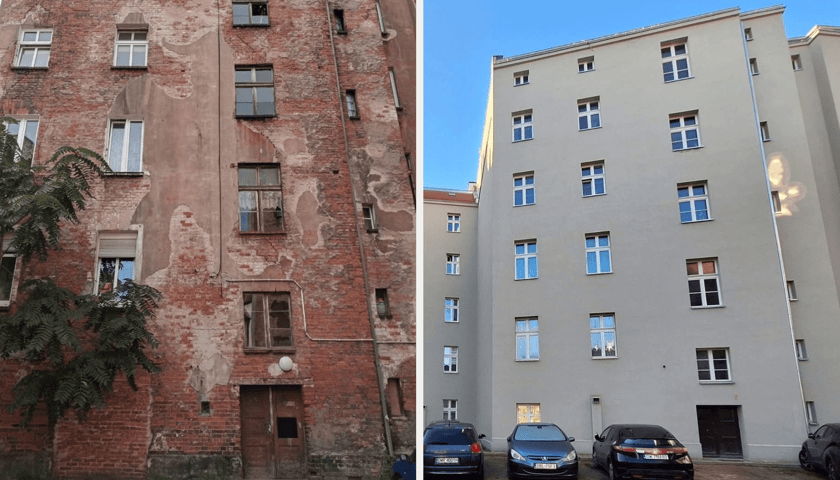 <p>Podw&oacute;rzowa elewacja kamienicy przy Kurkowej 65</p>