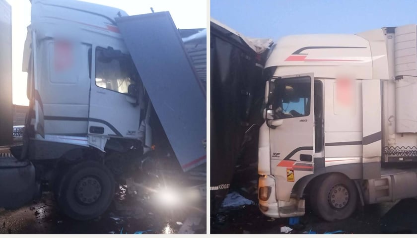 Rozbite samochody ciężarowe na A4. Ciężarówka w stoi w poprzek autostrady 17.12.2025 r.