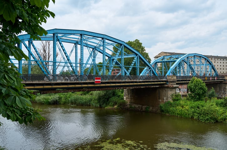 Most Sikorskiego  z płynącą pod nim Odrą Południową
