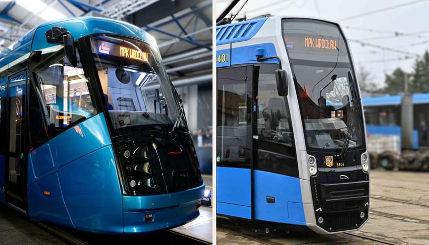 Na zdjęciu po lewej stronie zmodernizowana Skoda 19T, po prawej Pesa 146N 