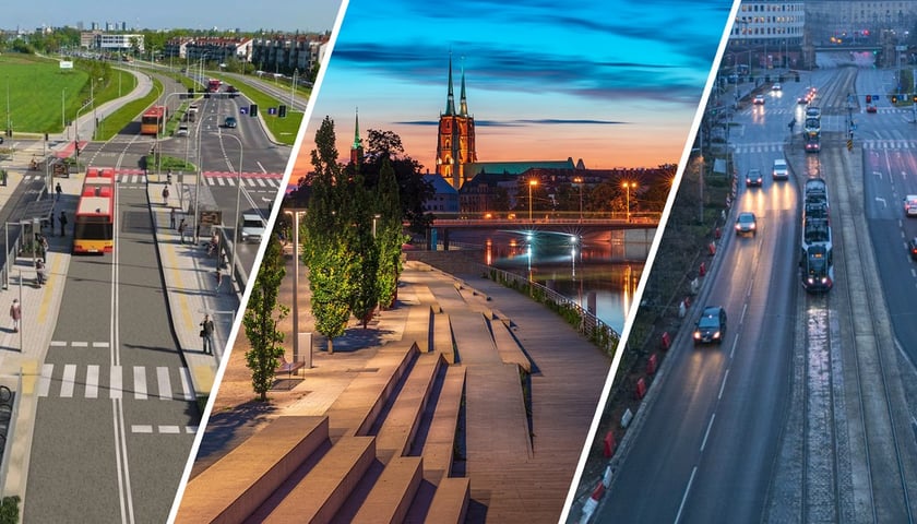 Zestawienie trzech zdjęć Wrocławia. Zdjęcie ilustracyjne