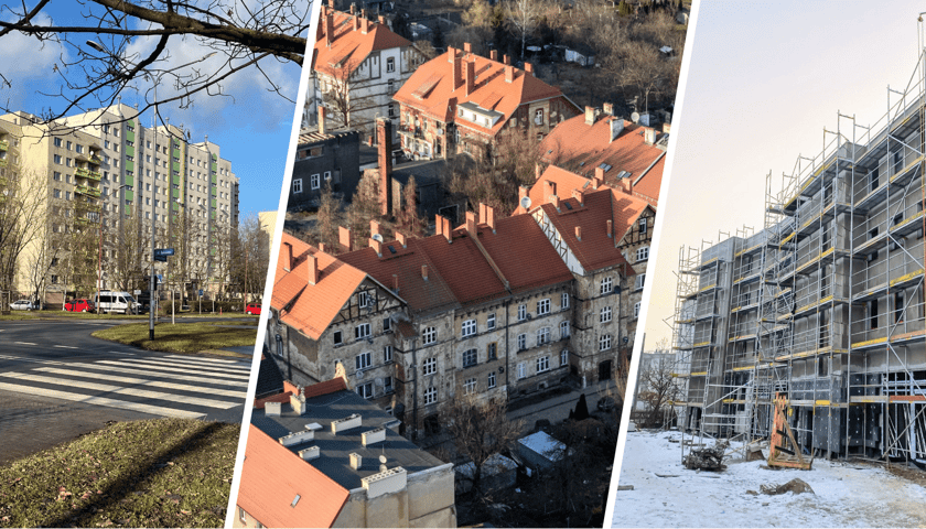 Kolaż 3 zdjęć przedstawiających inwestycje oraz miejsca, w których się one odbędą. Od lewej: ul. Balonowa, Brochów, Leśnica X