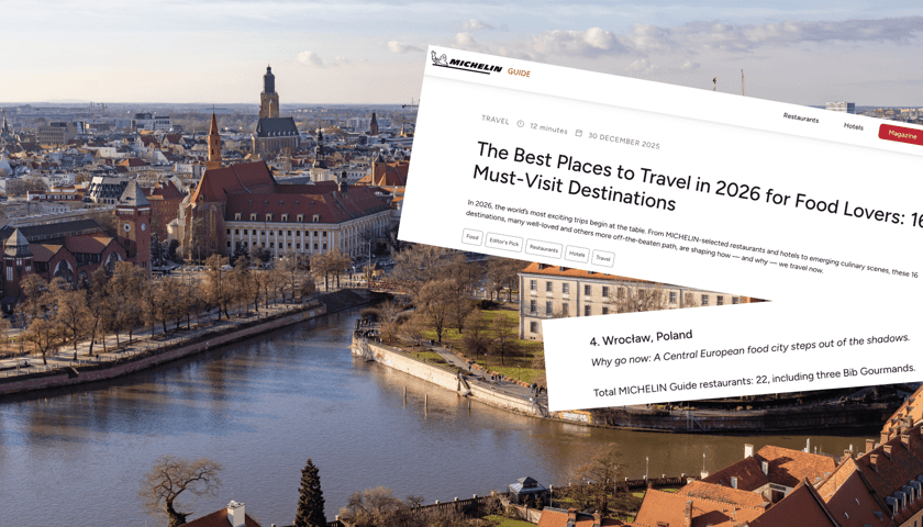 Na dużym zdjęciu panorama Wrocławia, z prawej wycinki z artykułu Michelin