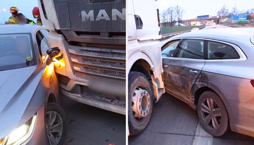 Zderzenie samochodu osobowego i ciężarowego na A4 Bielany Wrocławskie