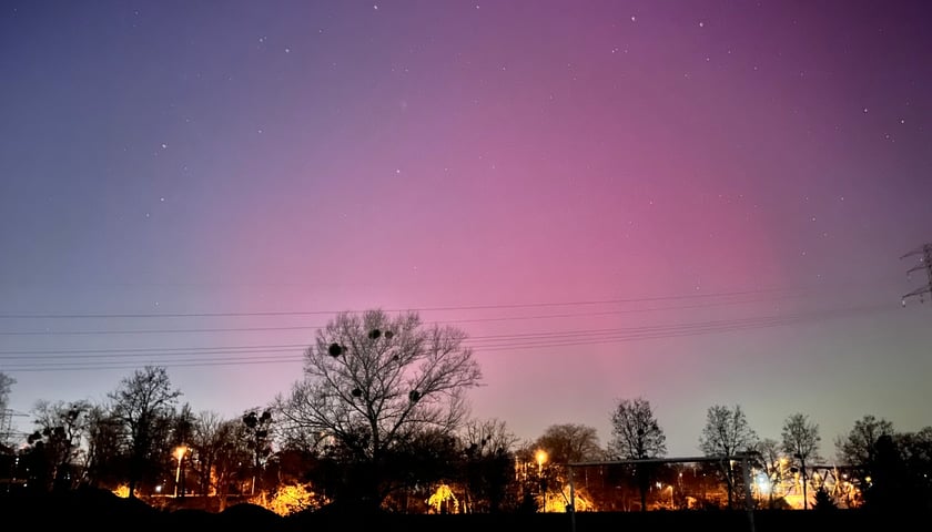 Zorza nad Wrocławiem, widoczna w nocy z 19 na 20 stycznia 2026
