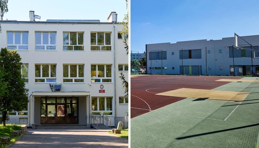 Po lewej: budynek SP nr 30 przy ul. Zaporoskiej, po prawej: boisko SP nr 91 przy ul. Stefanii Sempołowskiej