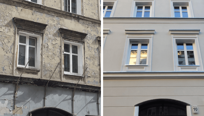 Remont elewacji kamienicy przy ul. Dworcowej 10 na Przedmieściu Oławskim
