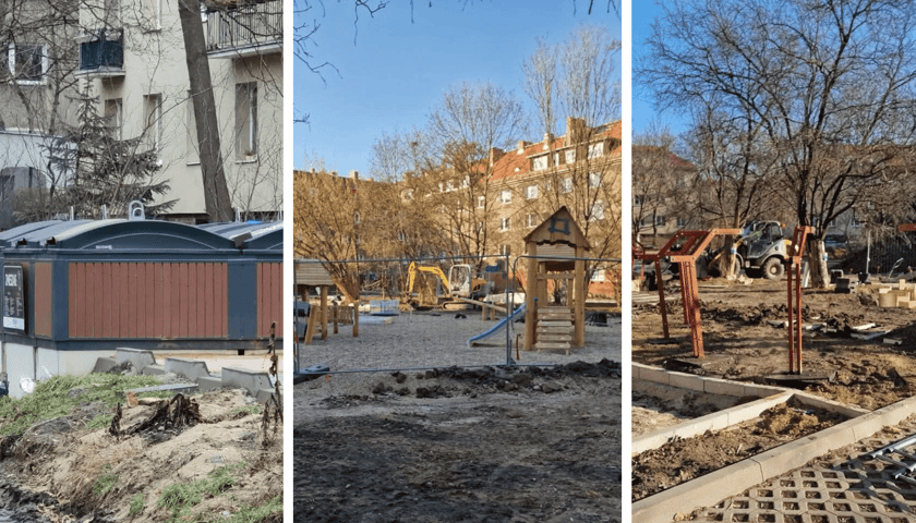 Na trzech obrazkach - prace remontowe na podwórku między Al. Kromera i ulicami Łąka Mazurska oraz Bydgoska