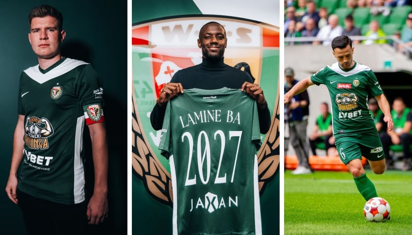 Zdjęcie podzielone na trzy części: z lewej - Piotr Samiec-Talar - nowy kapitan Śląska Wrocław; w środku - Lamine Ba - nowy obrońca; z prawej - Besar Halimi - pomocnik, który opuszcza drużynę.