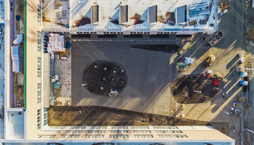 ZSP na Zwycięskiej w trakcie budowy, grudzień 2025 (widok z góry)