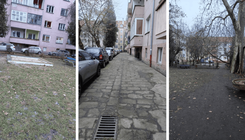 Podwórko w obrębie ulic Nowowiejskiej, Jaracza i Orzeszkowej przed zmianami. 