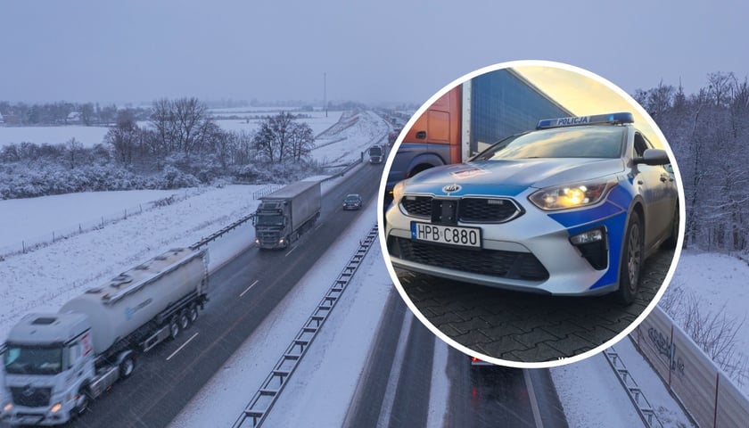 Samochody na autostradzie A4, policyjny radiowóz, zdjęcie ilustracyjne