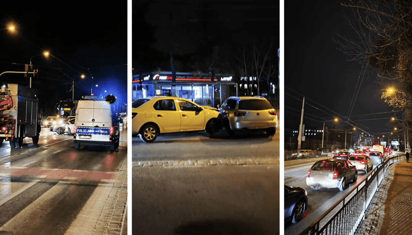 Zdjęcia z kolizji na Krakowskiej we Wrocławiu oraz korka