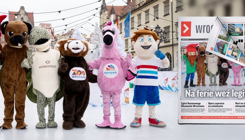 Maskotki miejskich instytucji na otwarciu lodowiska w Rynku