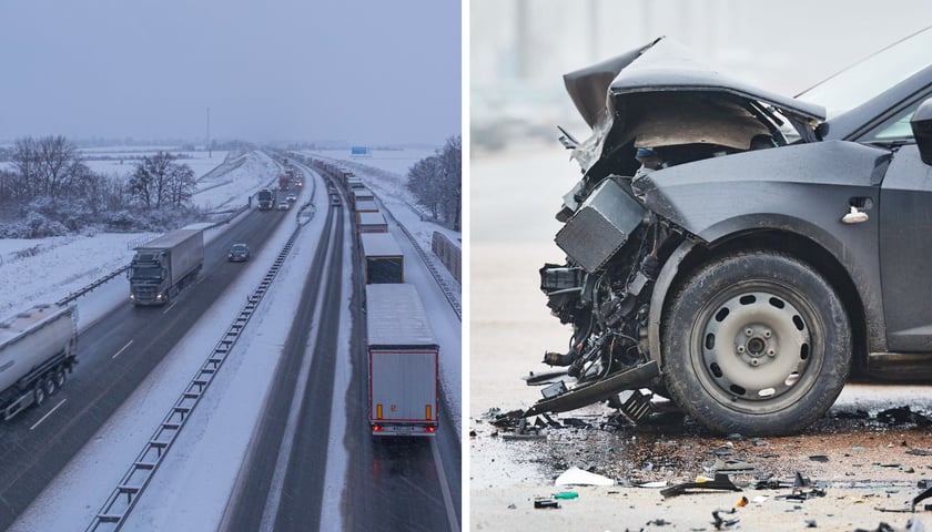 Samochody na drodze ekspresowej, rozbity samochód, zdjęcie ilustracyjne 
