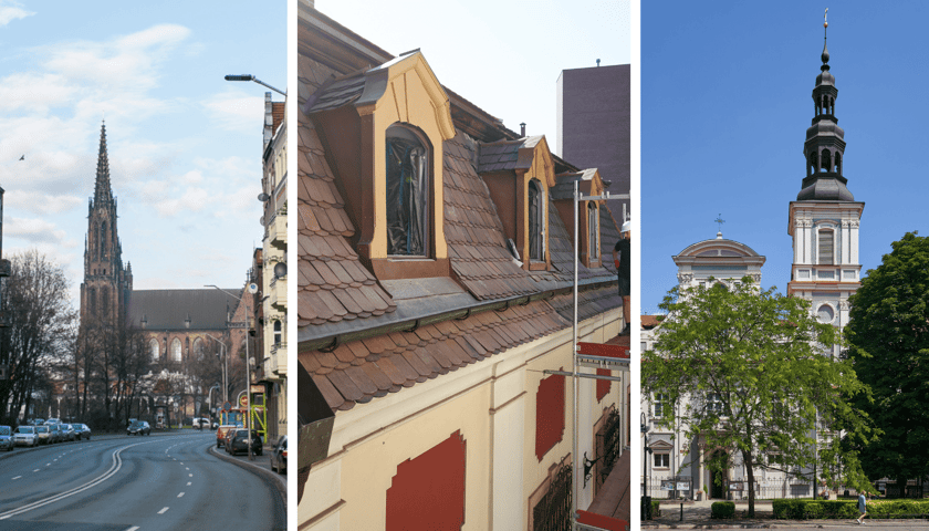 Od lewej: kościół pw. św. Michała Archanioła, w środku kościół pw. św. Wojciecha, z prawej klasztor  zgromadzenia Sióstr Urszulanek