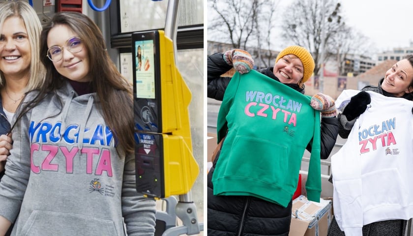 Na zdjęciu z lewej kobieta w szarej bluzie, z prawej kobiety pokazujące zieloną i białą bluzę