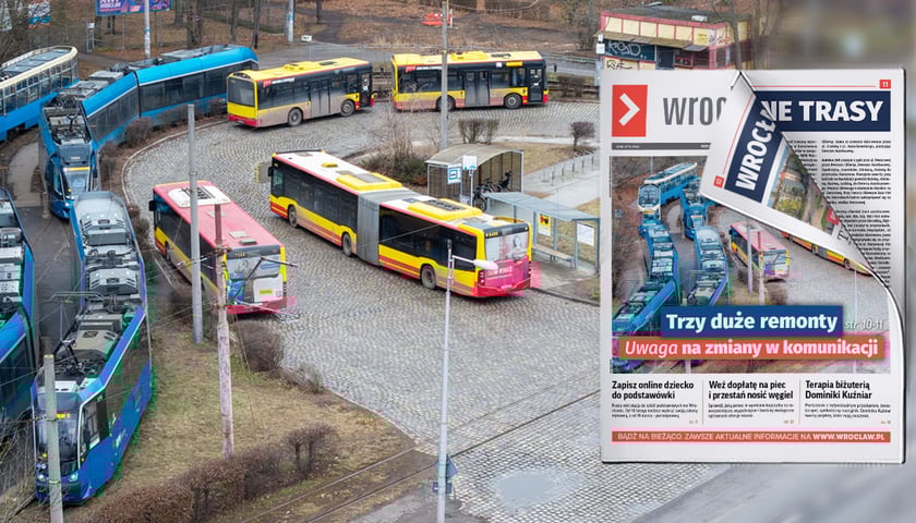 Pętla Sępolno z tramwajami i autobusami - widok z lotu ptaka