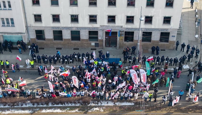 Protest związkowc&oacute;w - rolnik&oacute;w, g&oacute;rnik&oacute;w, hodowc&oacute;w, 20 lutego 2026
