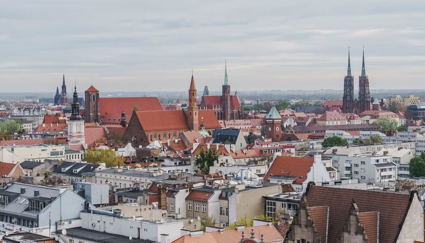 Panorama Wrocławia, widok z wieży ratuszowej. Zdjęcie ilustracyjne