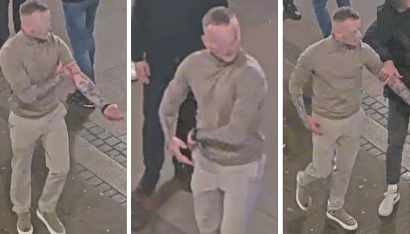 Mężczyzna, który może mieć związek z pobiciem z zablurowaną twarzą