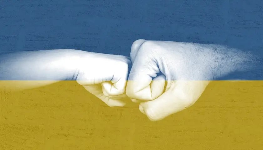 Український прапор і руки кажуть привіт, ілюстрація