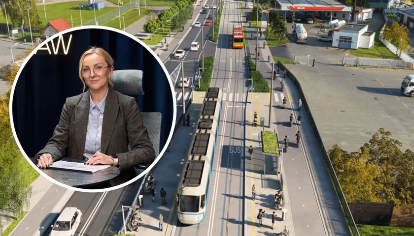 Wizualizacja trasy autobusowo-tramwajowej (TAT) na Swojczyce, w kółeczku Paulina Tyniec-Piszcz, wicedyrektor Departamentu Infrastruktury i Transportu w Urzędzie Miejskim Wrocławia