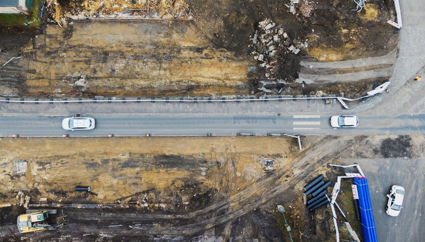 Budowa trasy autobusowo-tramwajowej na Swojczyce. Zdjęcie z 16 marca 2026 r.