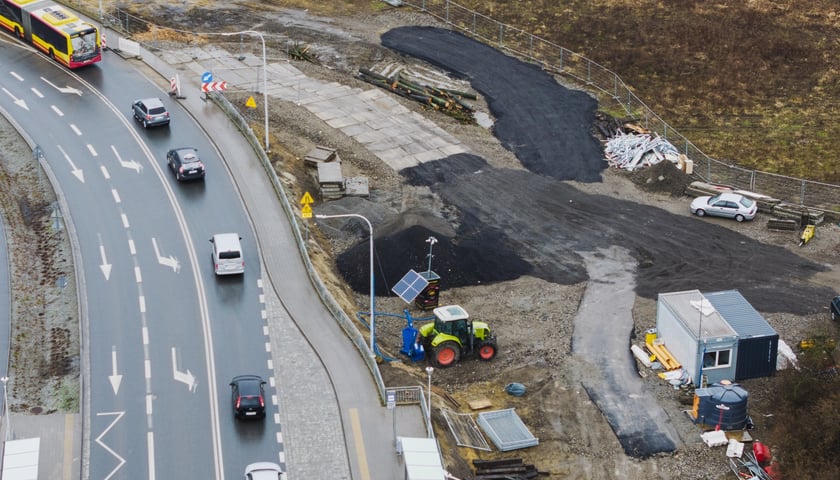 Budowa trasy autobusowo-tramwajowej na Swojczyce. Zdjęcie z 16 marca 2026 r.