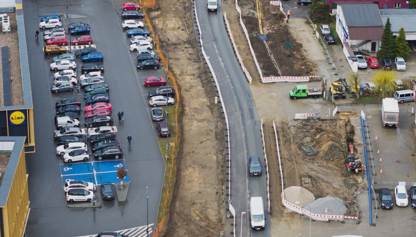 Budowa trasy autobusowo-tramwajowej na Swojczyce. Zdjęcie z 16 marca 2026 r.