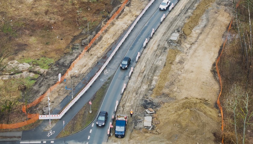 Budowa trasy autobusowo-tramwajowej na Swojczyce. Zdjęcie z 16 marca 2026 r.