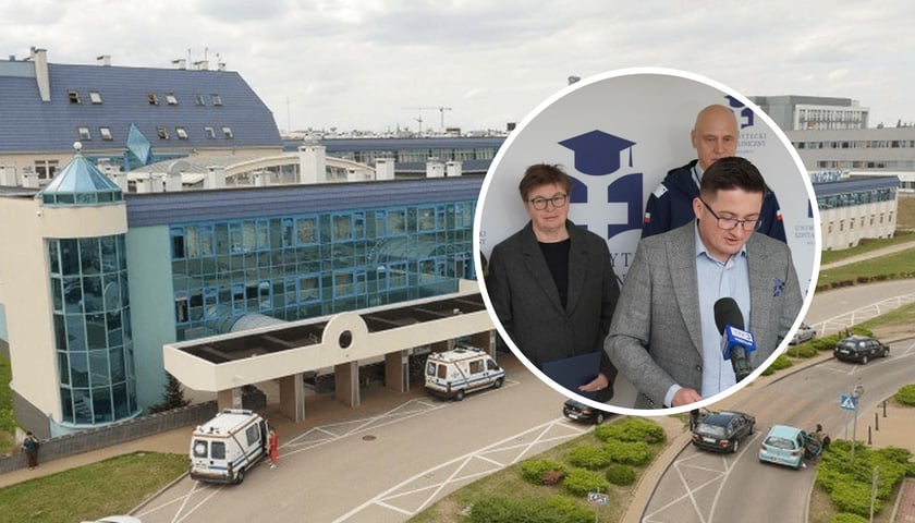 Budynki Uniwersyteckiego Szpitala klinicznego we Wrocławiu. Uczestnicy spotkania 16 marca br. 