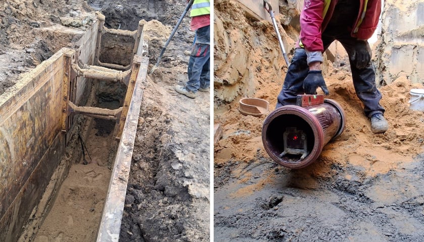 Na dwóch zdjęciach prace MPWiK na osiedlu Żerniki