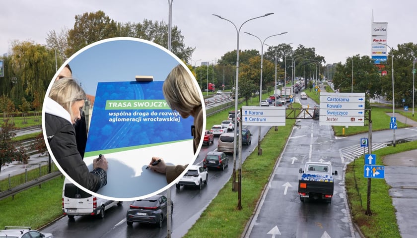 Na dużym zdjęciu ulica Krzywoustego. Mniej więcej w tym miejscu na ul. Krzywoustego będą zjeżdżać kierowcy jadący Trasą Swojczycką. Na małym zdjęciu wiceprezydent Renata Granowska z posłanką Anną Sobolak podpisują porozumienie w sprawie Trasy Swojczyckiej  