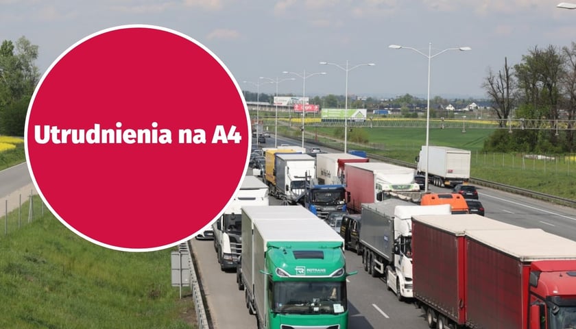Korek na A4, w kółku napis ''utrudnienia''
