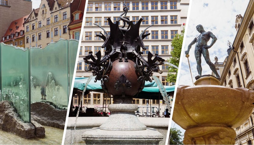 Wrocławskie fontanny: Zdrój, Smoki i Szermierz 
