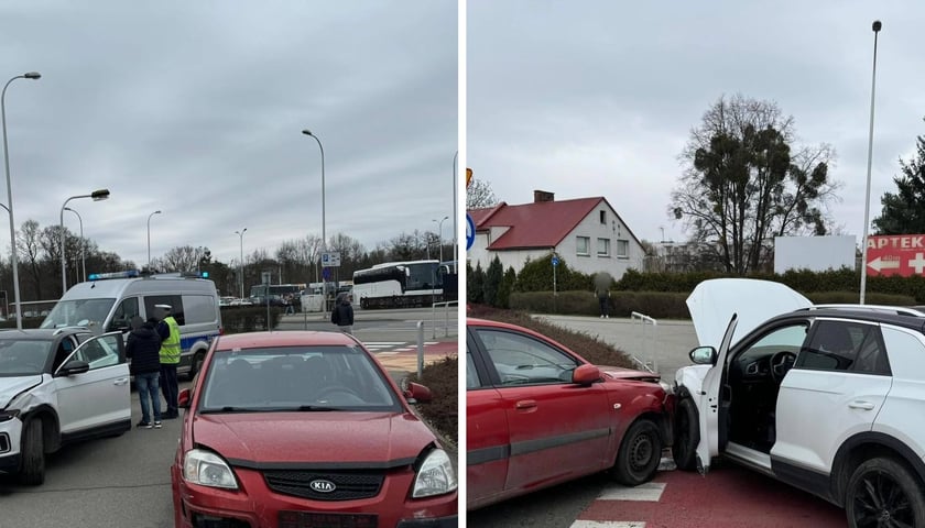 Uszkodzone samochody u zbiegu ul. Pilczyckiej  i ronda Bartoszewskiego, 28.03.2026 r. 
