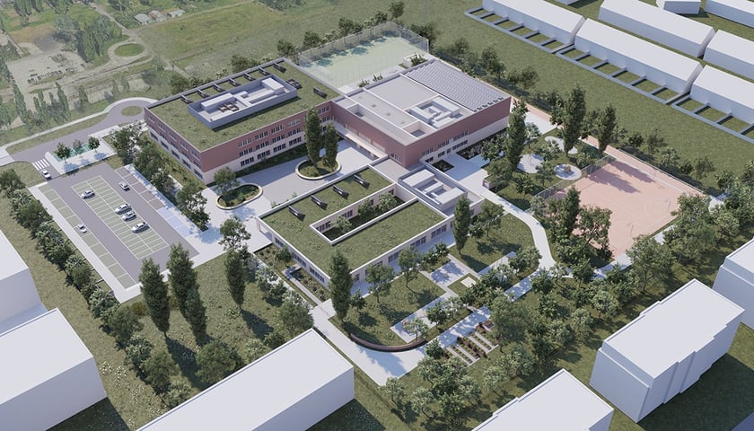 Wizualizacja zespołu szkolno-przedszkolnego przy ul. Zwycięskiej we Wrocławiu