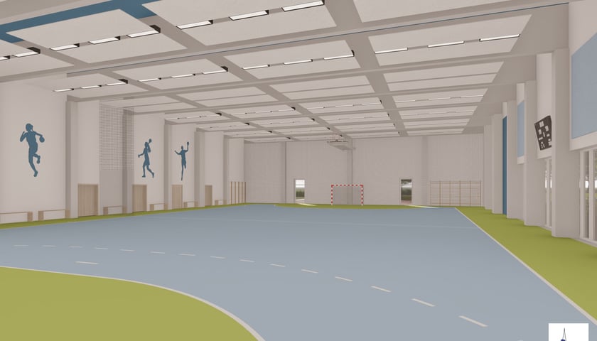 <p>Wizualizacja hali sportowej w SP 76 przy ul. Wandy</p>
