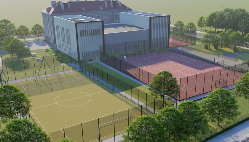 Wizualizacja rozbudowy o blok sportowy SP nr 76 przy ul. Wandy