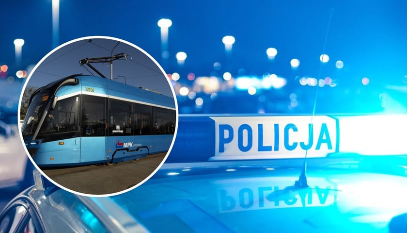 Policja na sygnale, w kółeczku tramwaj (zdjęcie ilustracyjne)